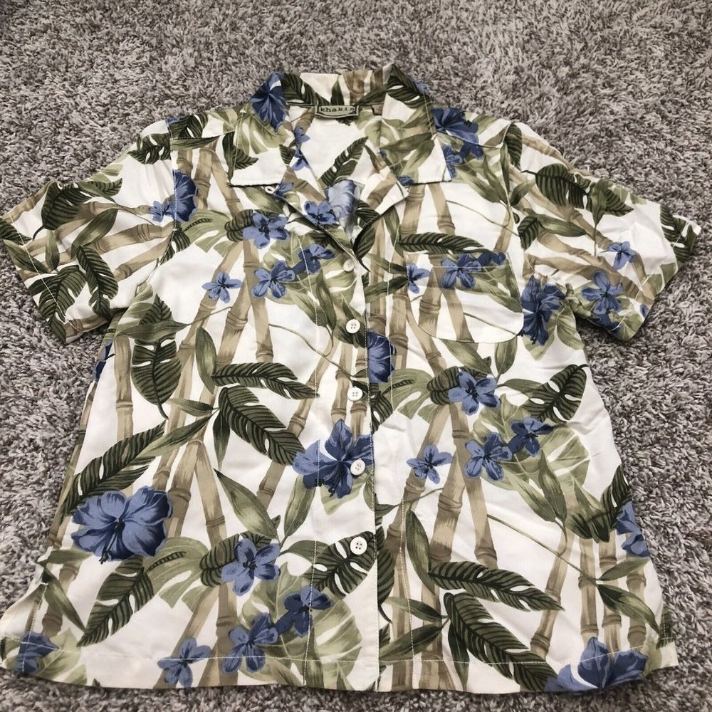 khakis womens button up short sleeve leaf floral design pocket size medium